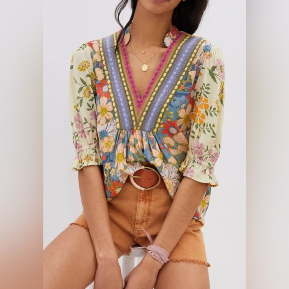 Anthropologie Tops - ANTHROPOLOGIE BL^NK LONDON STEPHANIE Floral V-Neck Peasant Top in Multi COLOR S